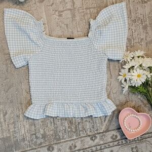 Art Class Light Blue Gingham Smocked Top